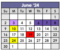 District School Academic Calendar for Bendix School for June 2024