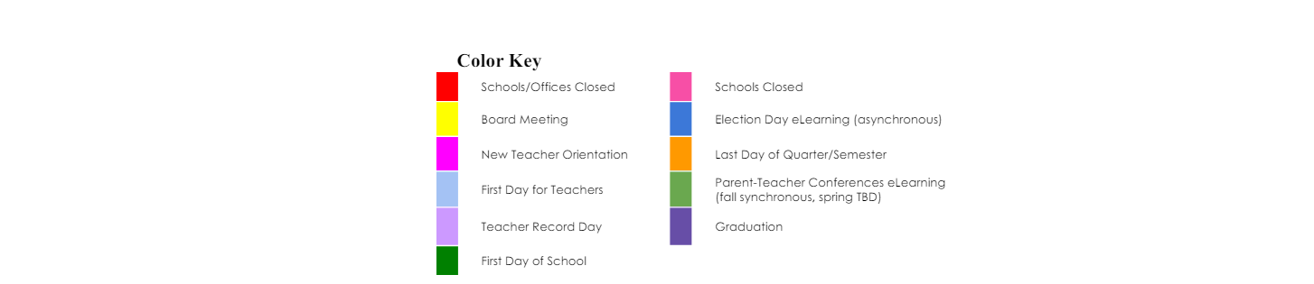 District School Academic Calendar Key for Bendix School