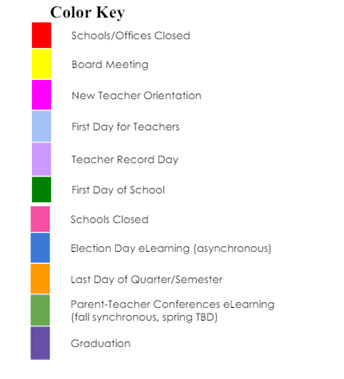 District School Academic Calendar Legend for Kennedy Primary Academy