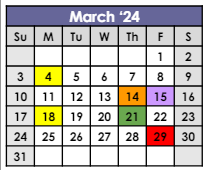 District School Academic Calendar for Jefferson Intermediate Center for March 2024
