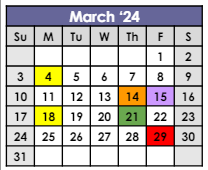 District School Academic Calendar for Bendix School for March 2024