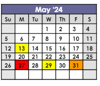 District School Academic Calendar for Bendix School for May 2024