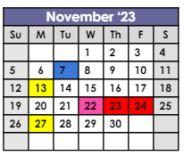 District School Academic Calendar for Bendix School for November 2023