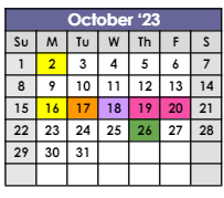 District School Academic Calendar for Juvenile Justice Center for October 2023