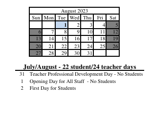 District School Academic Calendar for Corydon Intermediate School for August 2023