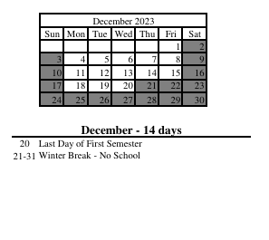 District School Academic Calendar for Corydon Intermediate School for December 2023
