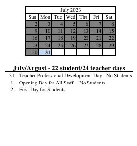 District School Academic Calendar for Corydon Intermediate School for July 2023