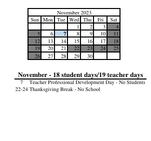 District School Academic Calendar for Corydon Intermediate School for November 2023