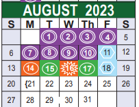 District School Academic Calendar for Sharon Christa Mcauliffe Junior High for August 2023