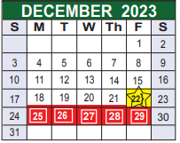 District School Academic Calendar for Bexar Co J J A E P for December 2023