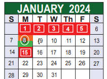 District School Academic Calendar for Sharon Christa Mcauliffe Junior High for January 2024