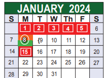 District School Academic Calendar for Bexar Co J J A E P for January 2024