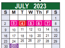 District School Academic Calendar for Big Country Elementary for July 2023