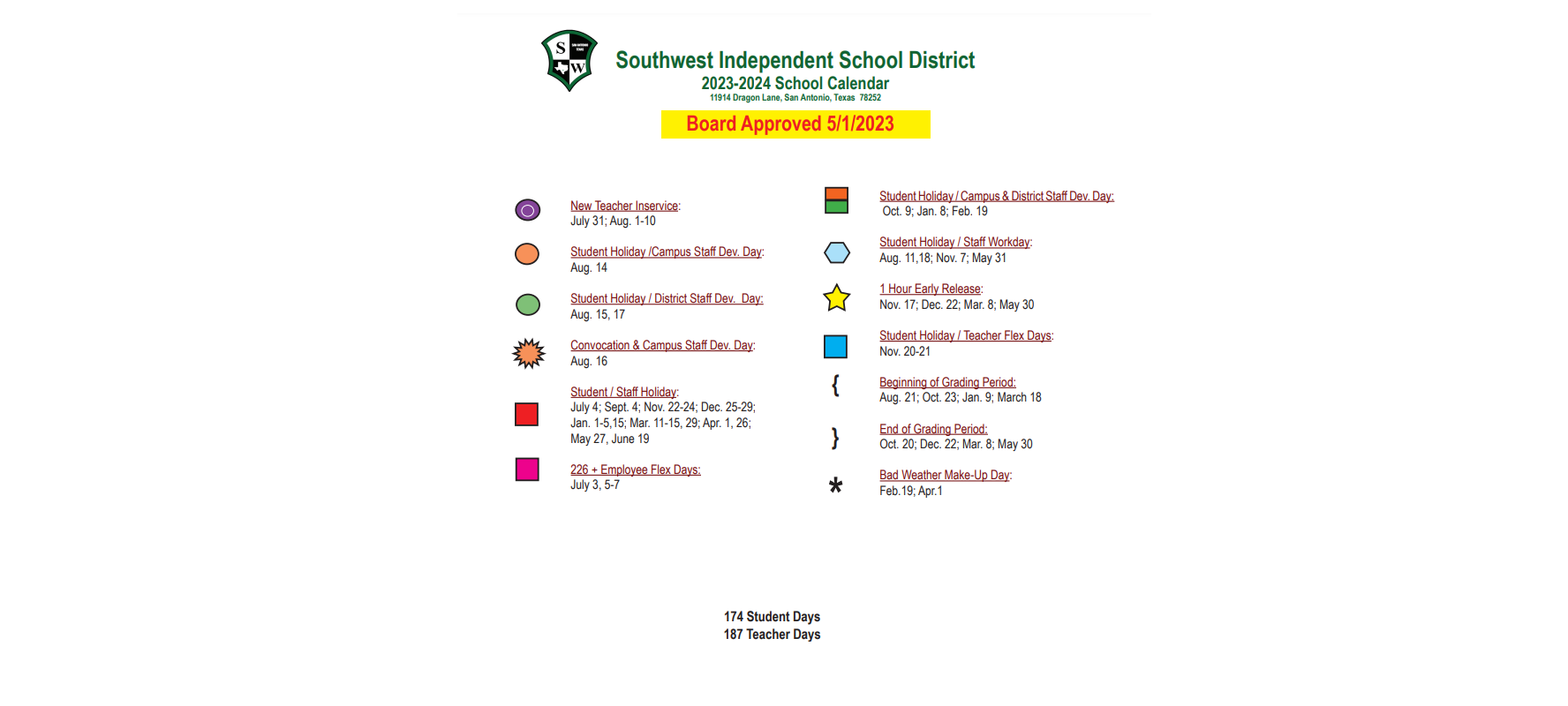 District School Academic Calendar Key for Ronald E Mcnair Sixth Grade School