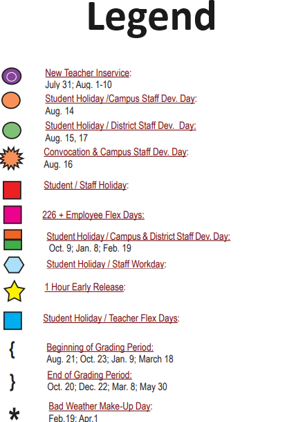 District School Academic Calendar Legend for Sun Valley Elementary