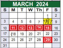 District School Academic Calendar for Sharon Christa Mcauliffe Junior High for March 2024