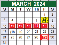 District School Academic Calendar for Bexar Co J J A E P for March 2024