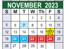 District School Academic Calendar for Ronald E Mcnair Sixth Grade School for November 2023