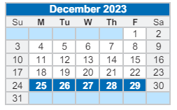 District School Academic Calendar for James A Harmon Elementary School for December 2023