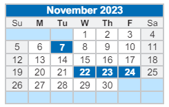 District School Academic Calendar for James A Harmon Elementary School for November 2023
