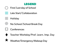 District School Academic Calendar Legend for Jefferson Elementary