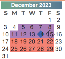 District School Academic Calendar for Westfield High School for December 2023