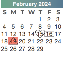 District School Academic Calendar for School For Accelerated Lrn for February 2024