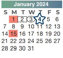 District School Academic Calendar for Ricky C Bailey Middle School for January 2024