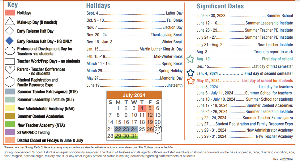 District School Academic Calendar Key for School For Accelerated Lrn