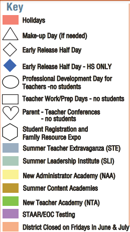 District School Academic Calendar Legend for Spring High School