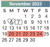 District School Academic Calendar for Twin Creeks Middle School for November 2023