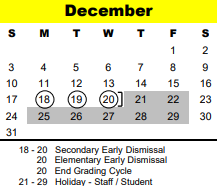 District School Academic Calendar for Westwood Elementary for December 2023