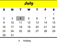 District School Academic Calendar for Highpoint North School for July 2023