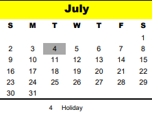 District School Academic Calendar for Bendwood School for July 2023