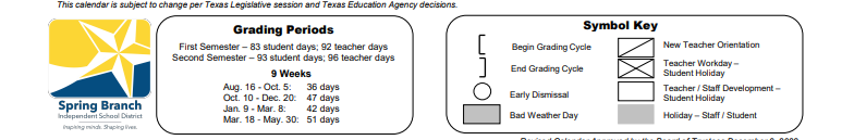 District School Academic Calendar Key for Science Ctr