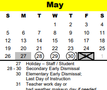 District School Academic Calendar for Memorial High School for May 2024
