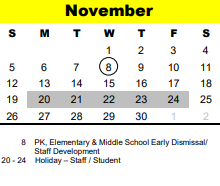 District School Academic Calendar for Spring Forest Middle for November 2023