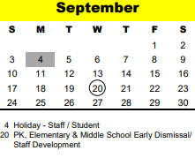 District School Academic Calendar for Spring Branch Ed Ctr for September 2023