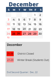 District School Academic Calendar for Pleasant View ELEM. for December 2023