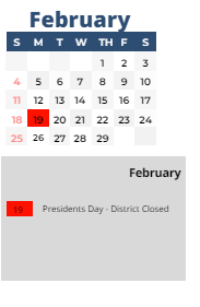 District School Academic Calendar for Pleasant View ELEM. for February 2024