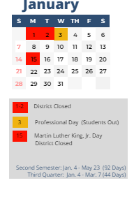 District School Academic Calendar for Pleasant View ELEM. for January 2024