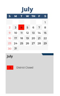 District School Academic Calendar for Sherwood ELEM. for July 2023