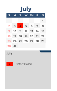 District School Academic Calendar for Pleasant View ELEM. for July 2023