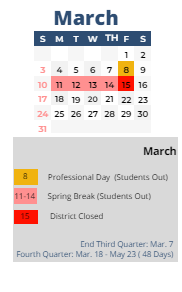 District School Academic Calendar for Pleasant View ELEM. for March 2024