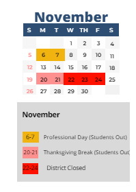 District School Academic Calendar for Sherwood ELEM. for November 2023