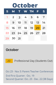 District School Academic Calendar for Sherwood ELEM. for October 2023