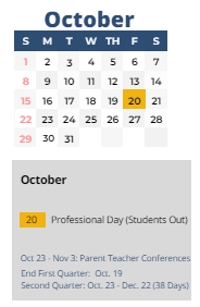 District School Academic Calendar for Pleasant View ELEM. for October 2023
