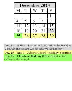 District School Academic Calendar for High School/science-tech for December 2023
