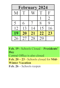 District School Academic Calendar for High School/science-tech for February 2024