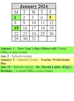 District School Academic Calendar for High School/science-tech for January 2024
